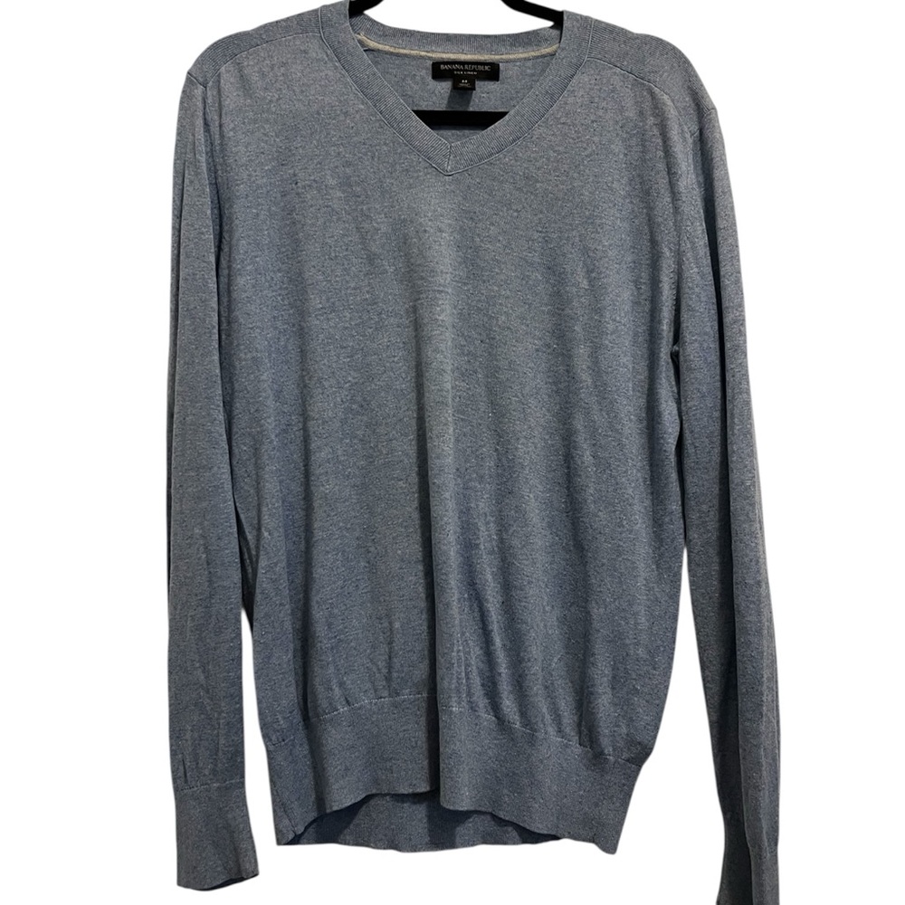 Banana Republic M Silk, Linen Blue V-Neck Sweater